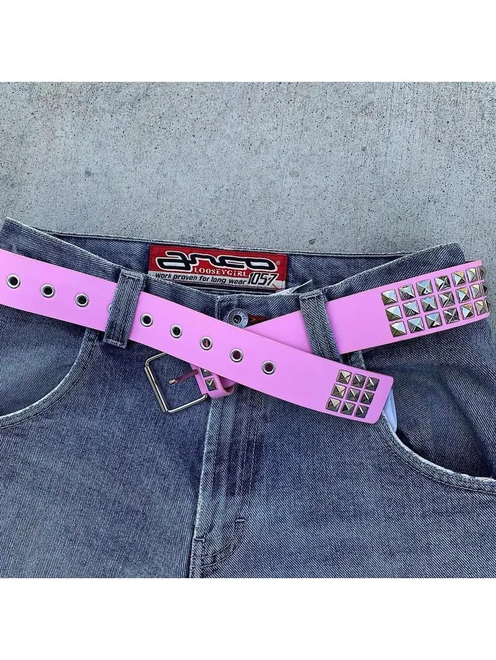 Y2k 2000s style Pink leather with silver studded bel . 39 inches length